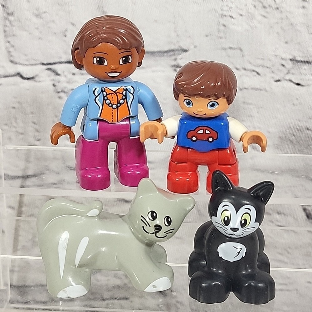 Lego Duplo Figures Lot Family Mom Lady Boy Kid Cats Pets